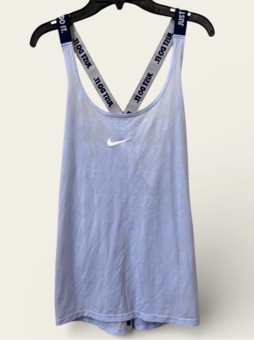 Nike Just Do It Tank Top Women’s Medium Light Blue Open Back Criss Cross Straps